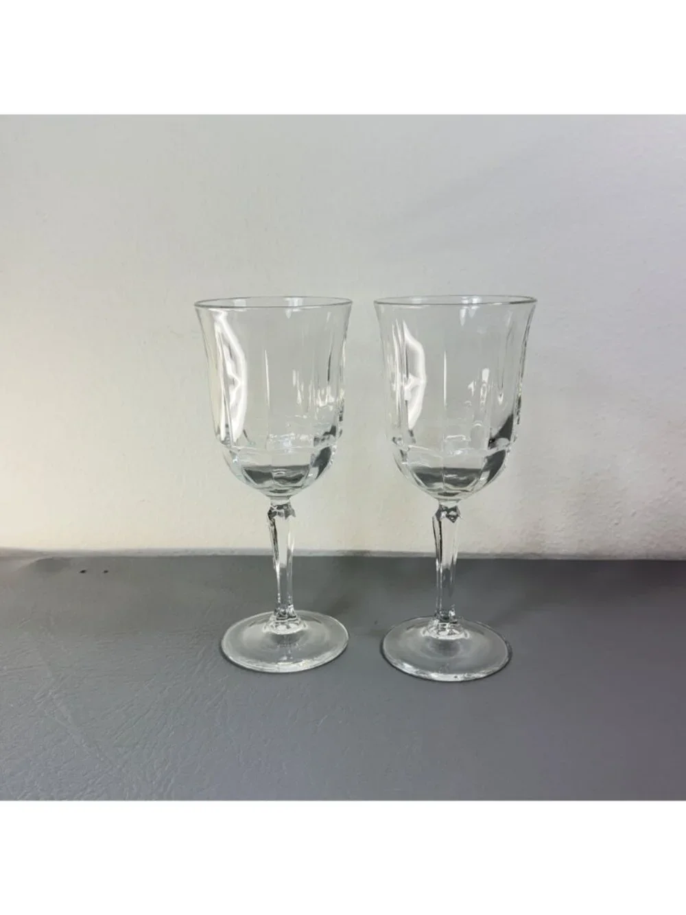 Arcoroc Bengale Crystal Water Goblets Set of 2 Paneled Stemware Vintage